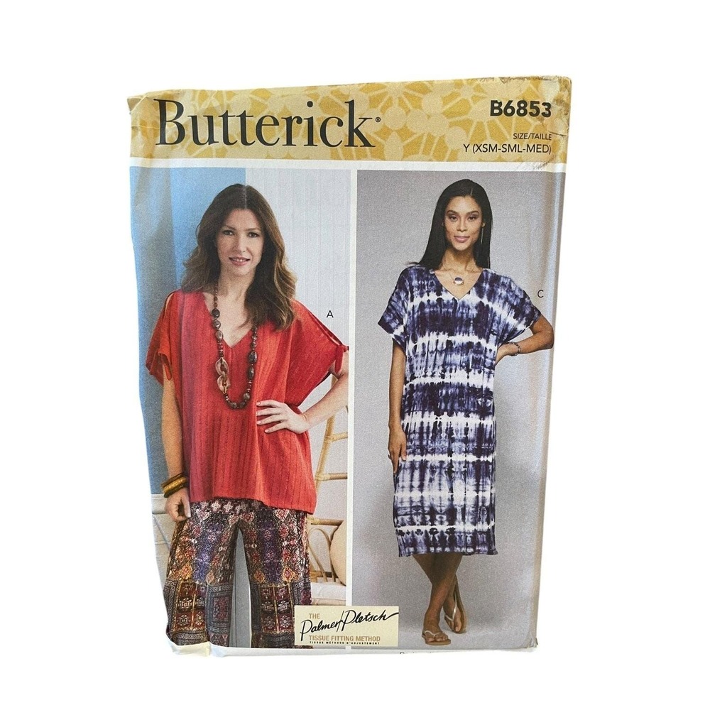 Butterick Sewing Pattern Misses XS-M B6853 V-Neck Pullover Tunic Dress Uncut FF